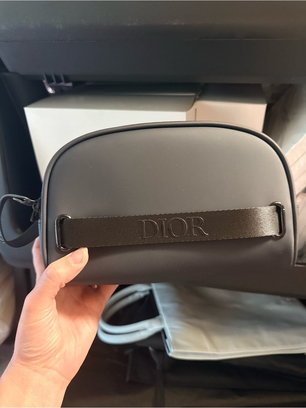 Dior Blue Smooth Cosmetic Case with Logo Strap